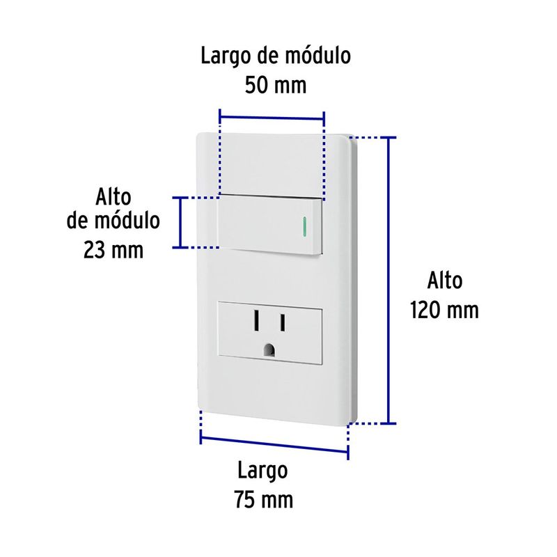 Interruptor Triple con Tomacorriente Integrado en Color Blanco