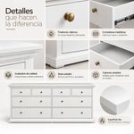 Gavetero Monet MDF de 8 Cajones Clásico para Almacenamiento Color Blanco 183.4 x 48.5 x 86.8 Cm