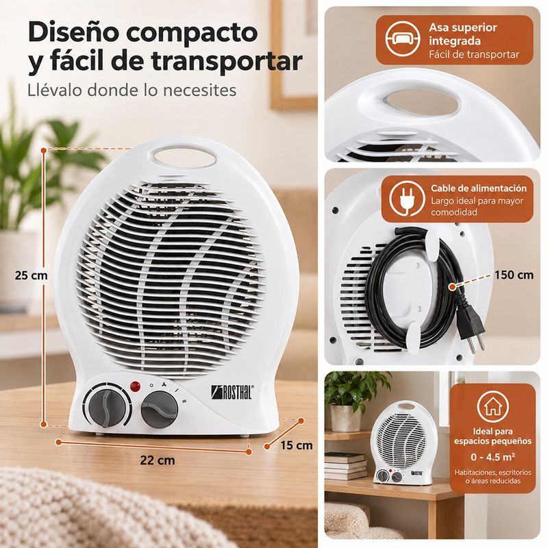 Calefactor y Ventilador 2 en 1 con 2 Temperaturas Color Blanco