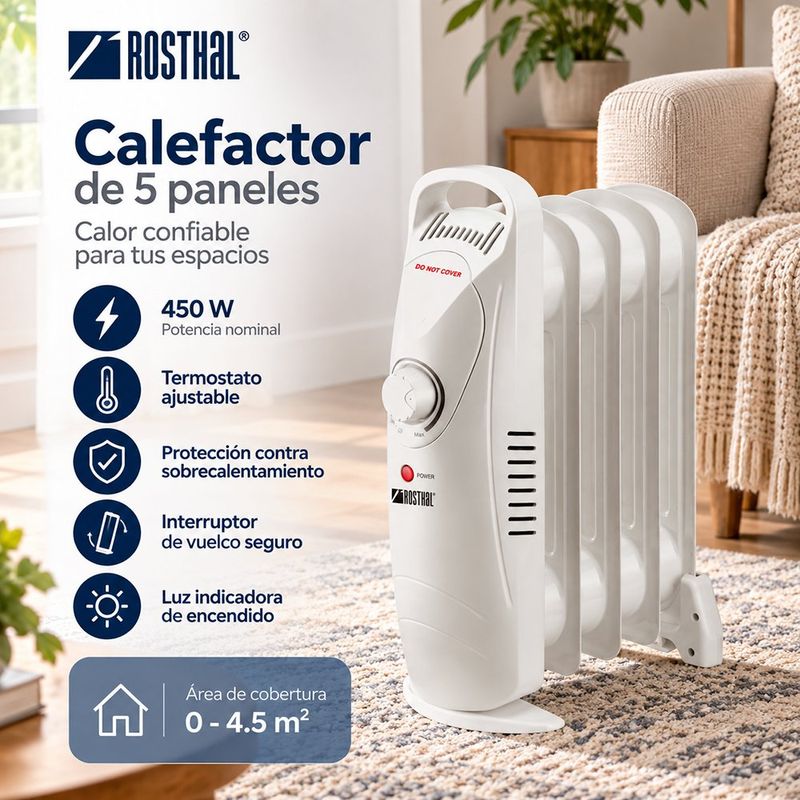 Calefactor de 5 Paneles Blanco de 450 W