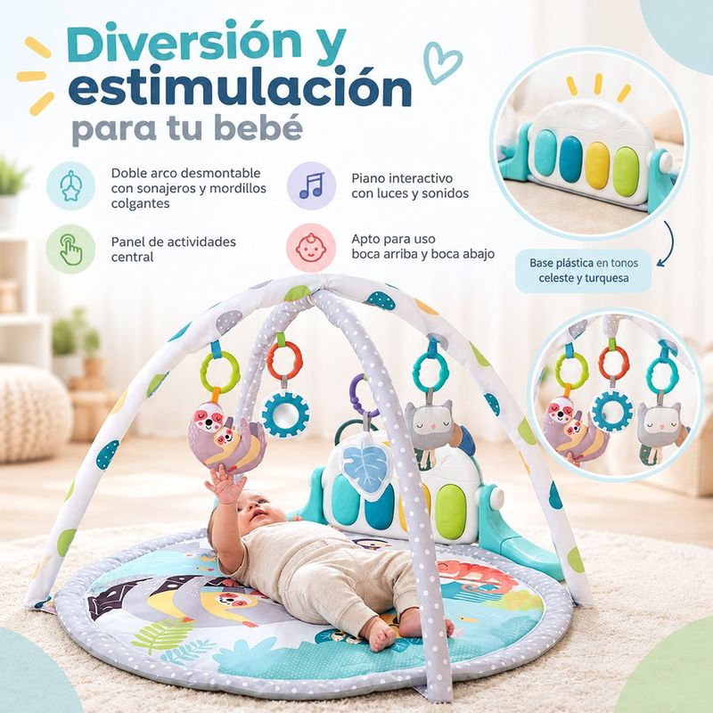 Gimnasio Interactivo Redondo Diseño de la Selva con Piano Color Celeste y Turquesa