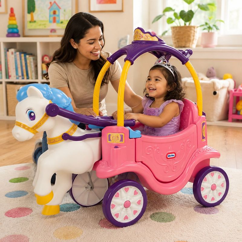 Carro Montable de Princesa con Caballito en Color Rosado