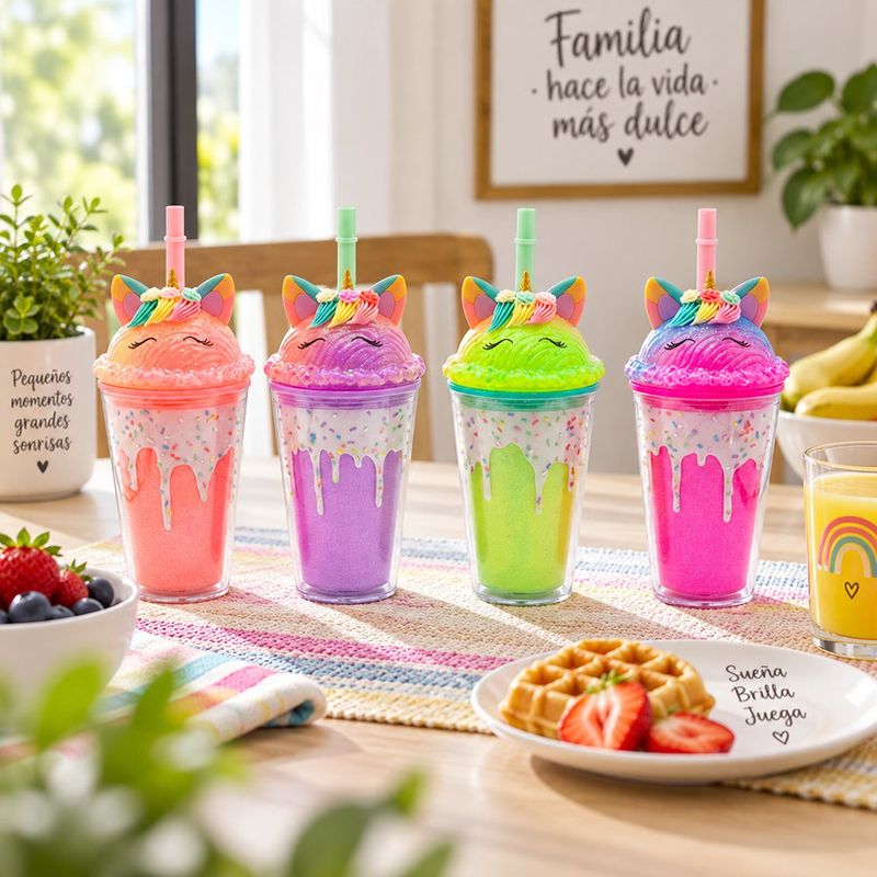 Vaso con Tapa y Pajilla de 15.5 Oz con Diseño de Unicornio - Colores Surtidos