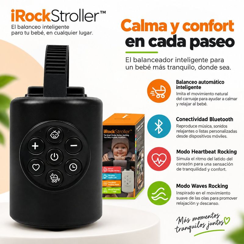 Mecedor para Carruaje de Bebé Rocking iRockStoller con Función Bluetooth Color Negro