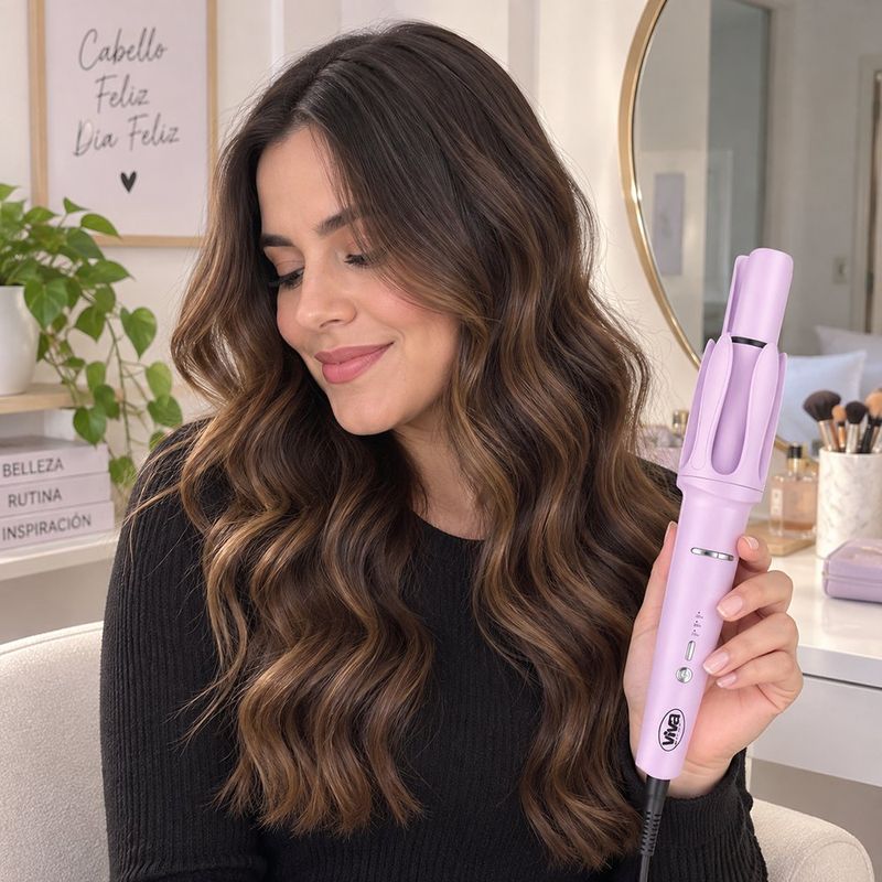 Onduladora de Cabello 32 mm Color Plateado y Lila