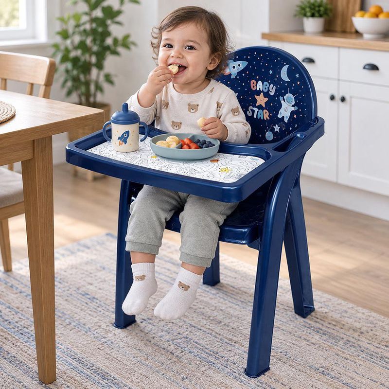Silla para Comer Infantil con Bandeja Diseño Astronauta Color Azul Marino