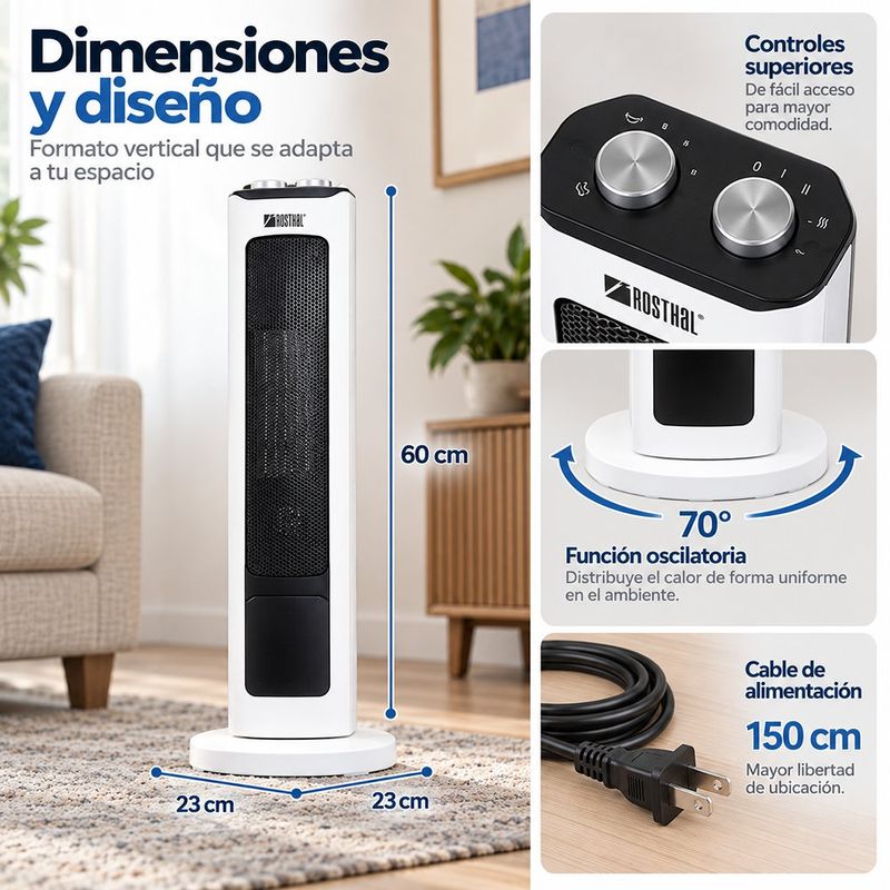Calefactor de Torre con 2 Temperaturas 60 cm