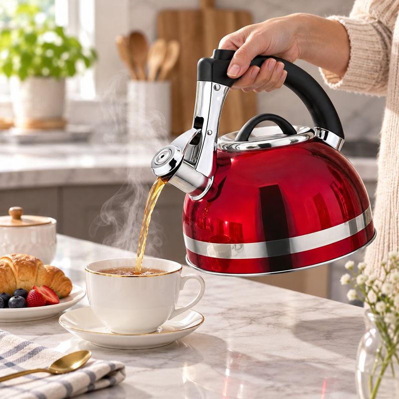 Tetera de Acero Inoxidable con Silbato y Mango Antideslizante 3L Rojo