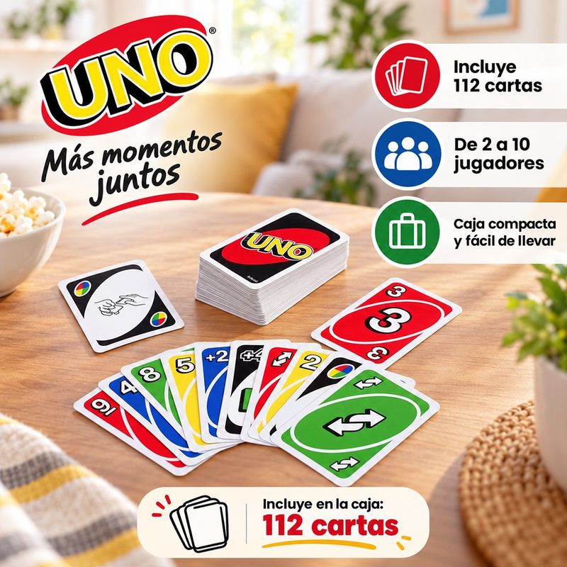 Juego de Cartas UNO Clásico de 112 Pieza para 7+ Años