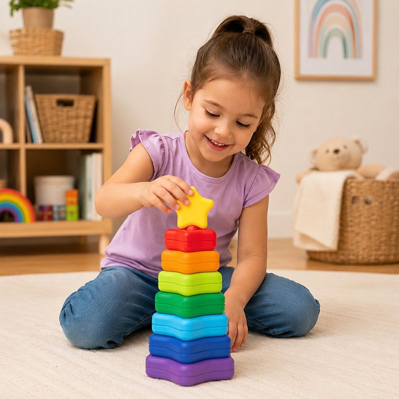 Torres Apilables de Estrellas y Arcoíris de 15 Pzas Multicolor para Bebés