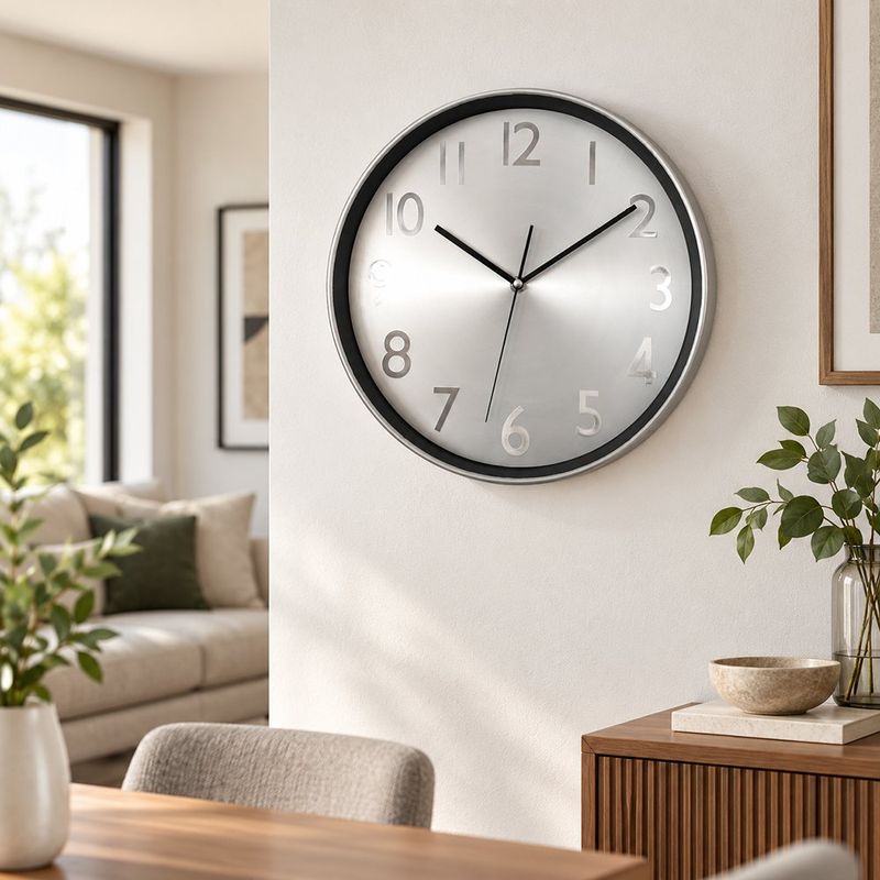 Reloj de Pared de Aluminio 30.5 cm Diseño Clásico Plateado