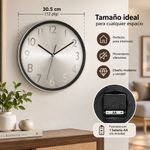Reloj de Pared de Aluminio 30.5 cm Diseño Clásico Plateado