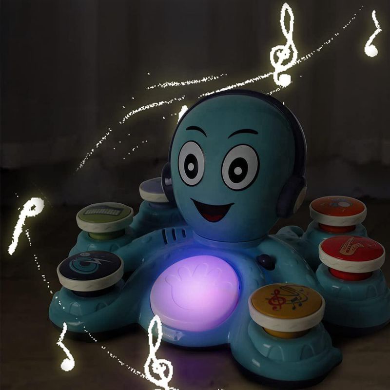 Pulpo Musical Educativo para Bebés con Tambor, Luces y Sonido en Color Azul