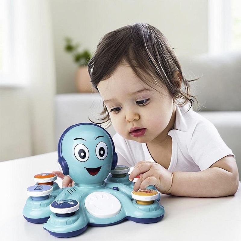 Pulpo Musical Educativo para Bebés con Tambor, Luces y Sonido en Color Azul