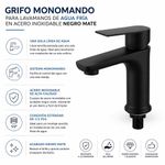 Grifo Monomando para Lavamanos de Agua Fría en Acero Inoxidable Negro Mate con Conexión 1/2 Plg