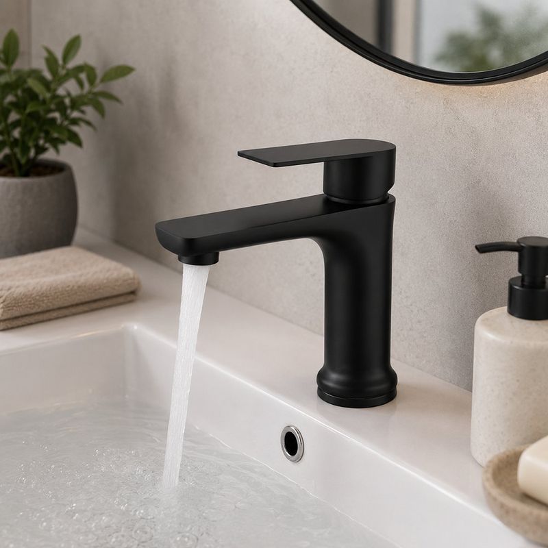 Grifo Monomando para Lavamanos de Agua Fría en Acero Inoxidable Negro Mate con Conexión 1/2 Plg