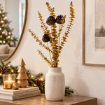 Ramo Decorativo Navideño de Eucalipto Brillante con Bellotas Café