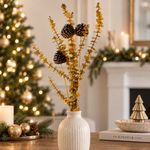 Ramo Decorativo Navideño de Eucalipto Brillante con Bellotas Café