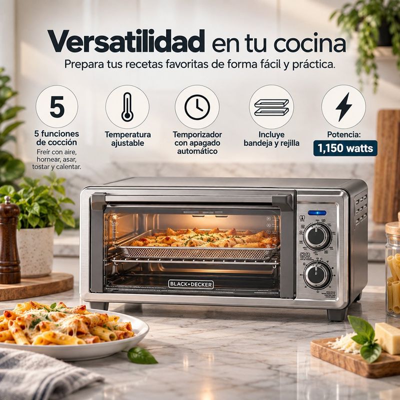 Horno Tostador con Freidora de Aire con 5 Funciones Color Plateado
