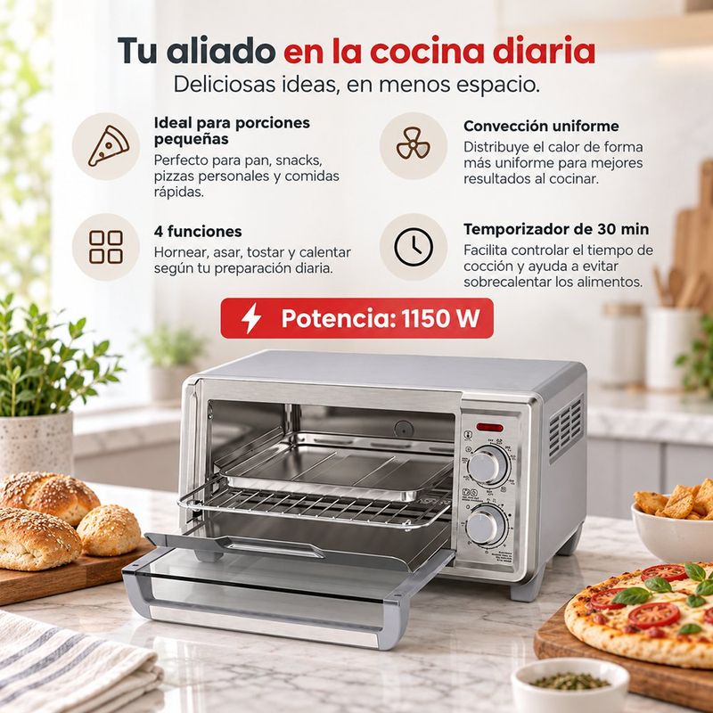 Horno Tostador para 4 Rebanadas con Convección y 4 Funciones Plateado