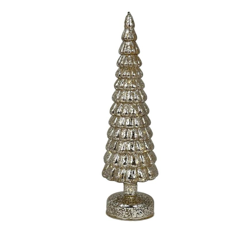 Pino de Vidrio con Luz LED de 37 cm para Decoración Navideña Plata
