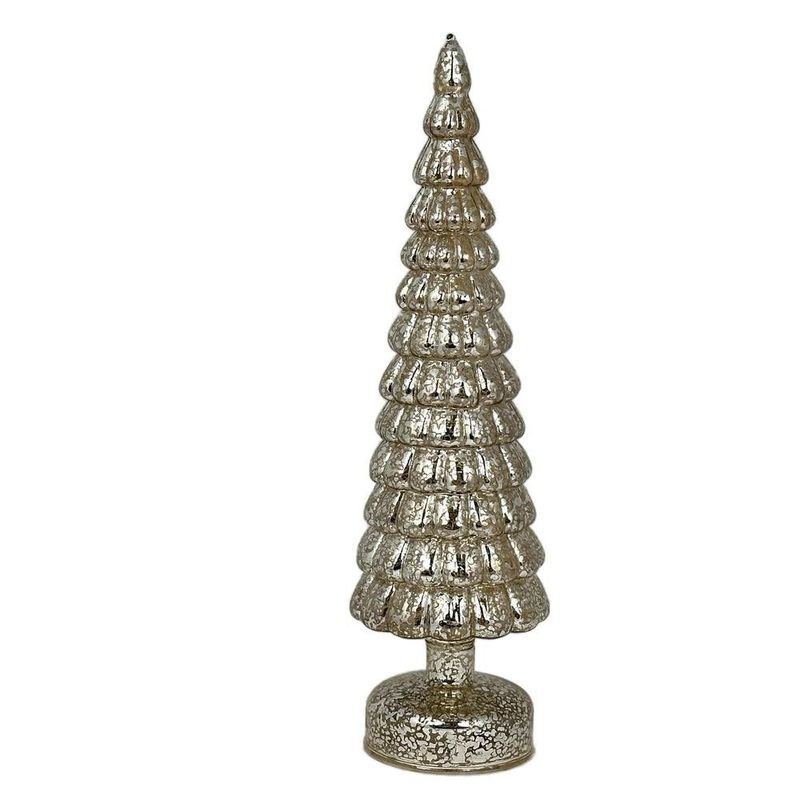 Pino de Vidrio con Luz LED de 37 cm para Decoración Navideña Plata
