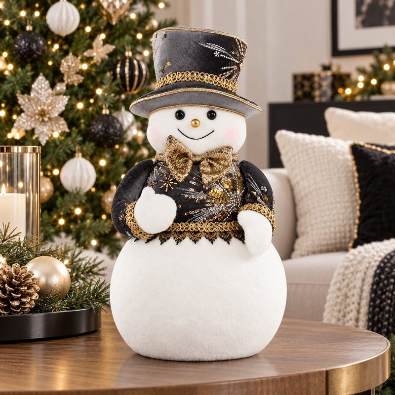 Muñeco de Nieve Decorativo Frosty de 21 x 21 x 38 cm Color Blanco y Gris