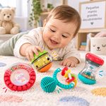 Set de 4 Sonajeros Sensoriales Multicolor Estimula Todos los Sentidos para Bebés 3+ Meses