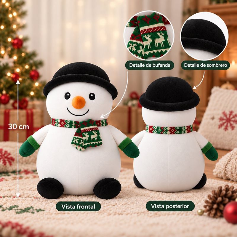 Peluche de Muñeco de Nieve Navideño con Sombrero 30 Cm para Niños Color Blanco y Negro
