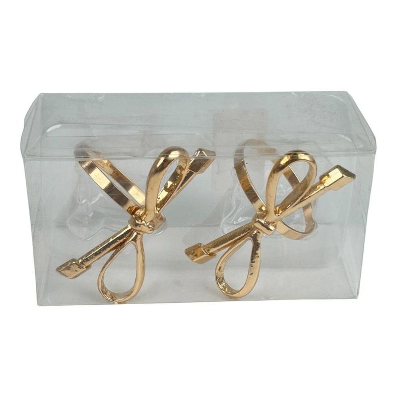 Set de 2 Anillos para Servilleta de Metal con Diseño de Moña Dorados