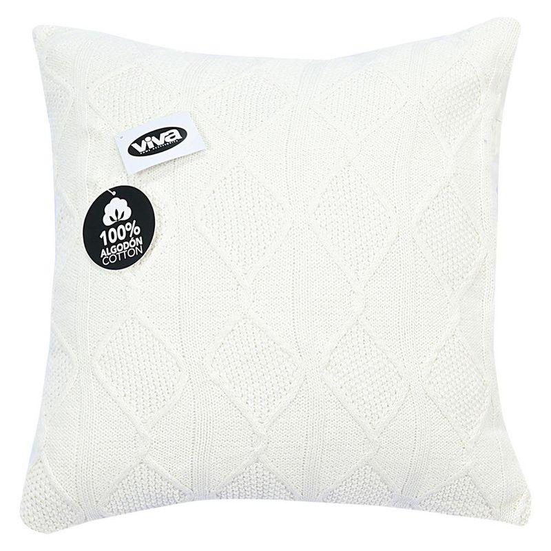 Cojín Relleno Tejido de Algodón de 45 × 45 Cm con Diseño de Rombos Color Blanco