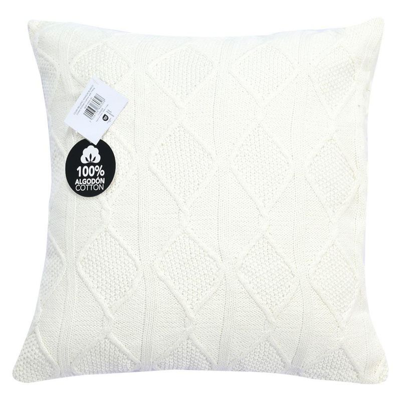 Cojín Relleno Tejido de Algodón de 45 × 45 Cm con Diseño de Rombos Color Blanco