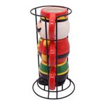 Set de 3 Tazas de Cerámica de 3.8 oz con Rack Diseño Cascanueces Color Rojo y Verde