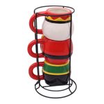 Set de 3 Tazas de Cerámica de 3.8 oz con Rack Diseño Cascanueces Color Rojo y Verde