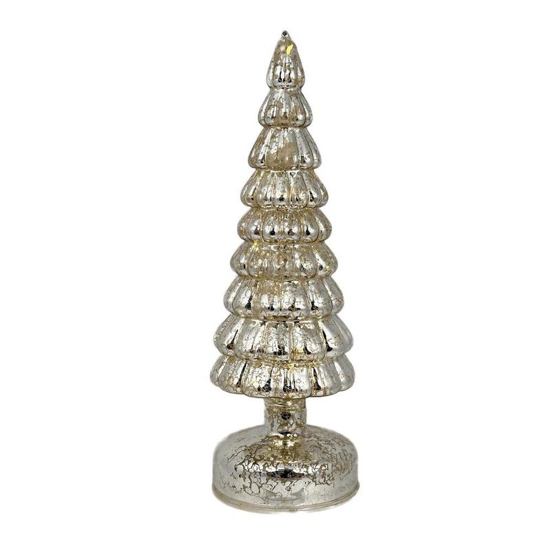 Pino de Vidrio con Luz LED de 27.2 cm para Decoración Navideña Plata