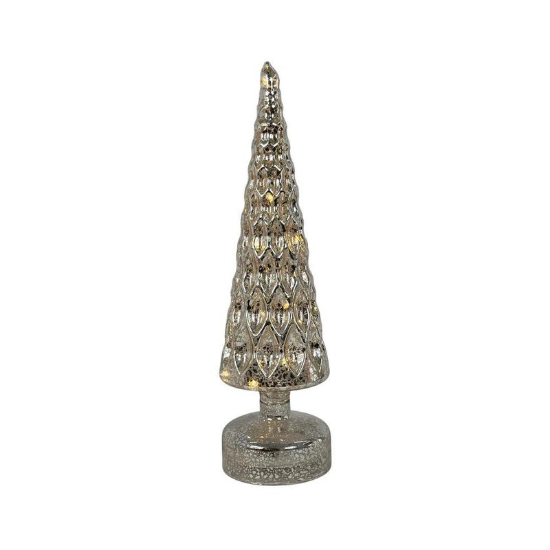 Pino de Vidrio con Luz LED de 32 cm para Decoración Navideña Plata