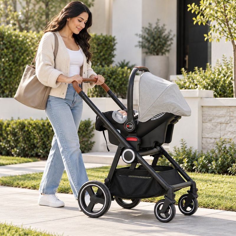 Travel System Cosmos con Carruaje y Portabebés Gris Arena y Negro