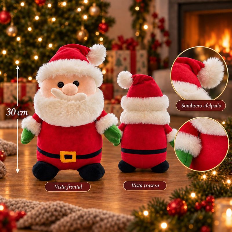 Peluche de Santa Navideño con Barba 30 Cm para Niños con Traje Rojo