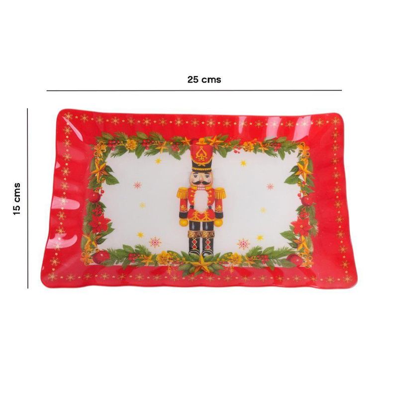 Bandeja Rectangular Navideña con Cascanueces 25 x 15 cm