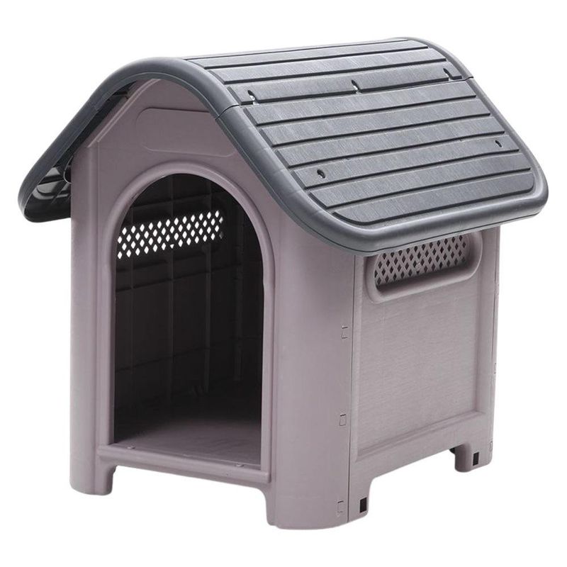 Casa para Perro Plástica Mediana tipo Cabaña Color Gris