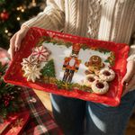 Bandeja Rectangular Navideña con Cascanueces 25 x 15 cm