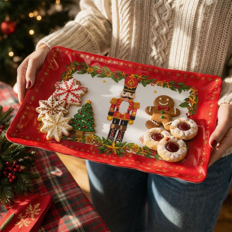 Bandeja Rectangular Navideña con Cascanueces 25 x 15 cm