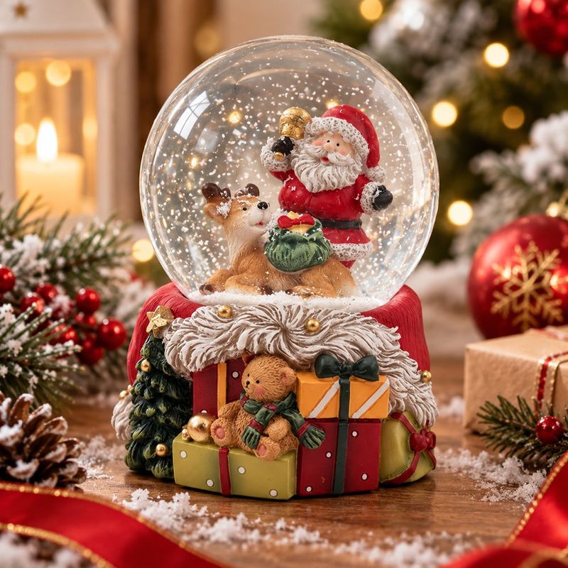 Bola de Agua Navideña con Santa, Reno y Regalos Decorativos de 6.5 cm