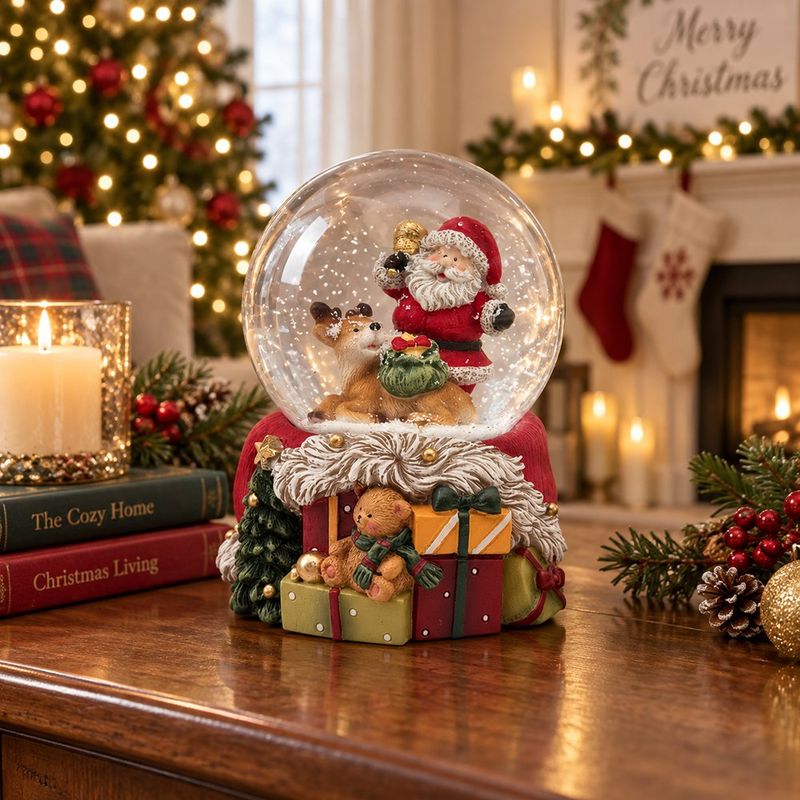 Bola de Agua Navideña con Santa, Reno y Regalos Decorativos de 6.5 cm