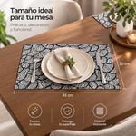 Individual para Mesa Diseño Escamado de Hojas PVC 30x45 Cm Blanco y Negro