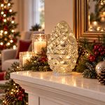 Piña de Vidrio con Luz LED de 24 cm para Decoración Navideña Plata