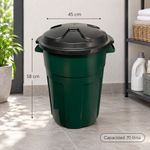 Basurero Plástico de 70 Litros con Tapa Hermética de 45 x 58 Cm Color Verde