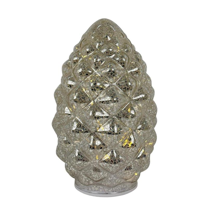 Piña de Vidrio con Luz LED de 24 cm para Decoración Navideña Plata