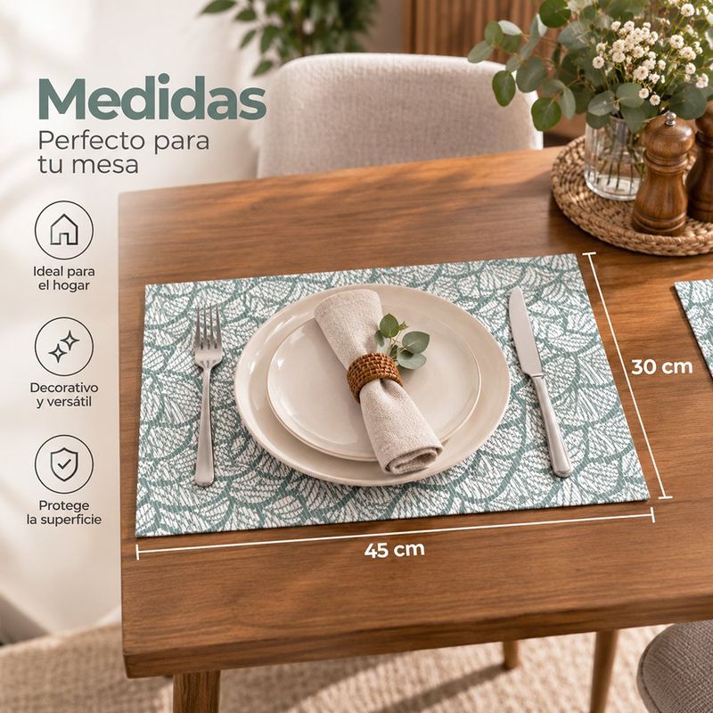 Individual para Mesa Diseño Escamado de Hojas Plástico 30x45 Cm Verde