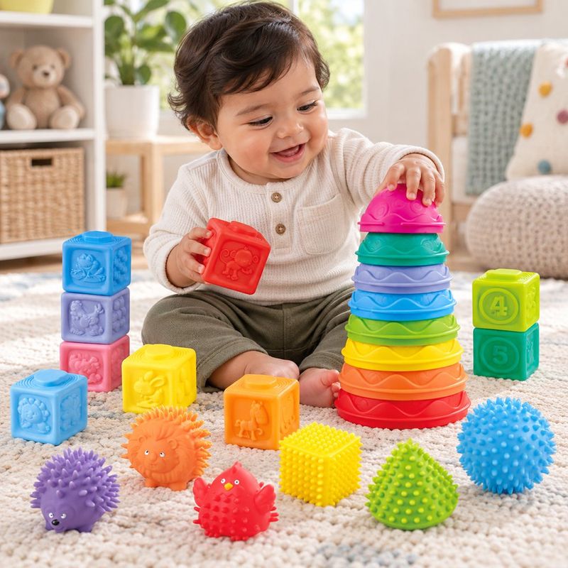 Juguetes Sensoriales Apilables para Bebés Multicolor, 23 Piezas